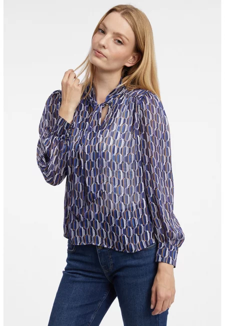 Блуза с панделка и фигурална шарка