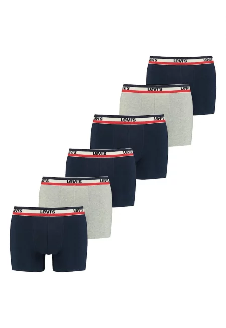 Боксерки с лого на талията - 6 чифта - Сив/Тъмносин