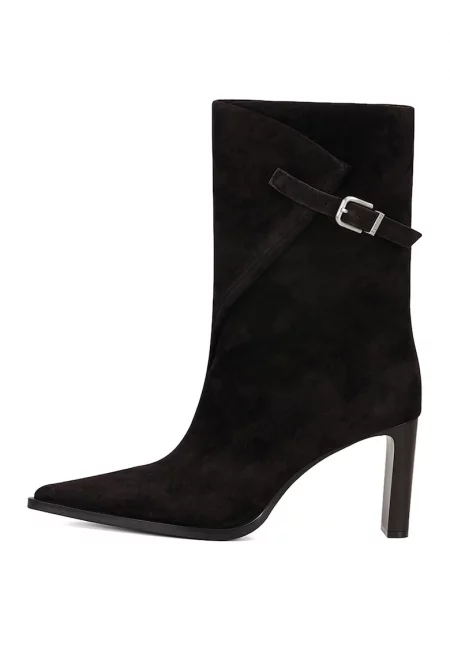 Ботуши от еко велур с висок ток - Черен