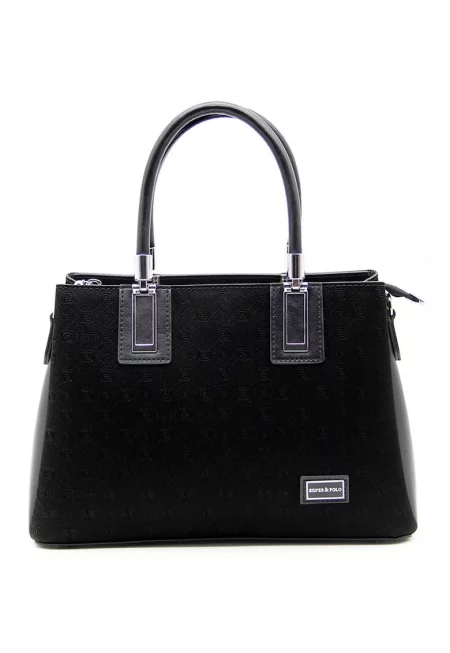 Чанта от еко кожа с метално лого - Черен