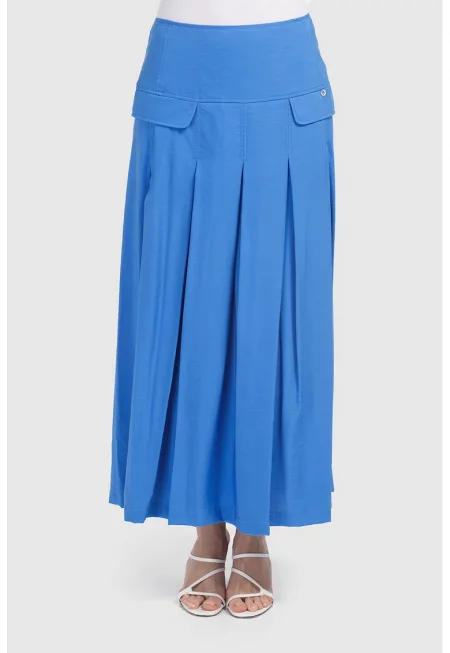 Дълга пола с лиосел с плисе - Син