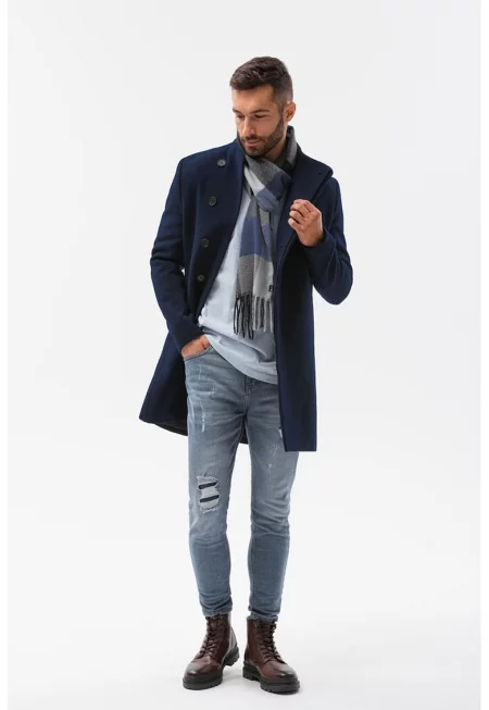 Дълго палто с копчета - Тъмносин