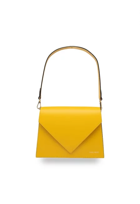 Дамска чанта от естествена кожа бяла Ребека - Жълт