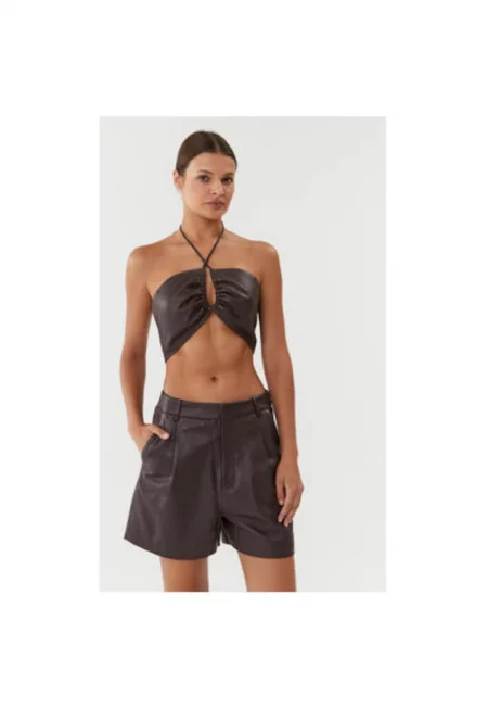 Дамска тениска -  302655977 - Естествена кожа - Кафява - Кафяв