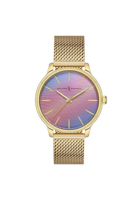 Дамски часовник  MEX1175 38мм - текстилна каишка в златист цвят - водоустойчив 3 ATM