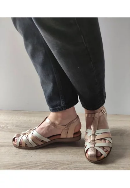 Дамски ежедневни сандали  W8Q-0803Clc1 Бежов + Крем + Шампанско - Бежов