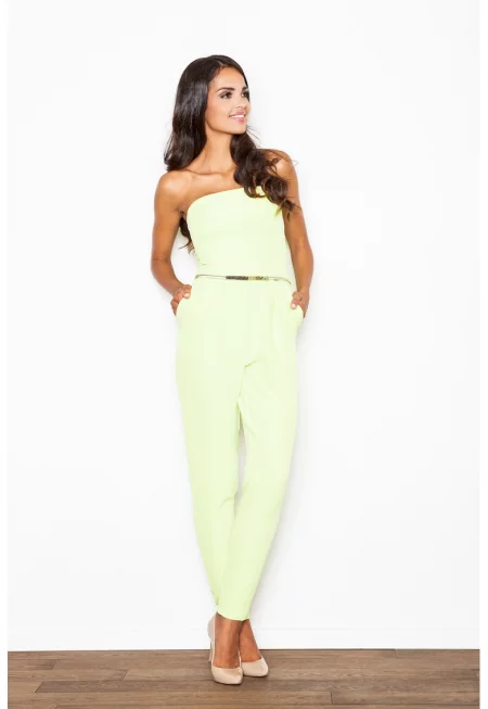 Дамски гащеризон  Лимонов - Голи рамене и колан - Полиестер