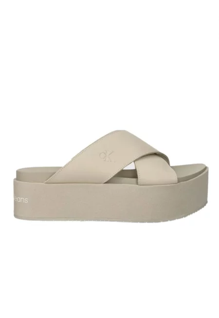 Дамски сабо Flatform Cross -  Кожа - Бежов -