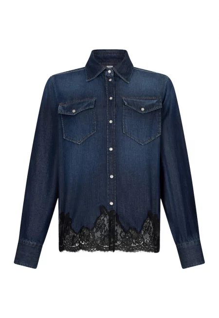 Дънкова риза с дантела - Ултрамарин синьо