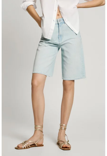 Дънкови бермуди със средна талия - Пастелносин