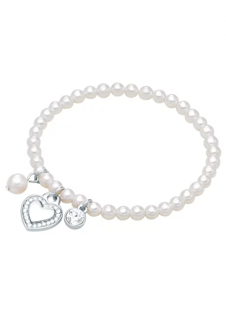 Гривна със синтетични перли и кристали - Бял