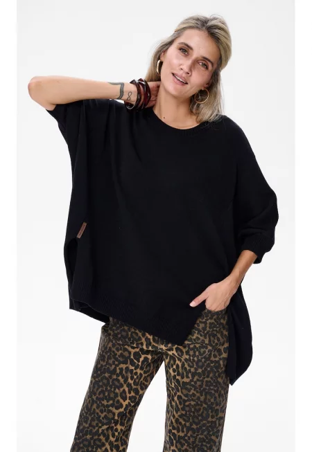 Извънгабаритен пуловер с 3/4 ръкави - Един размер