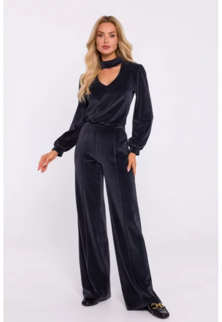 Кадифени панталони - разкроени -  Графит - Графитено сиво