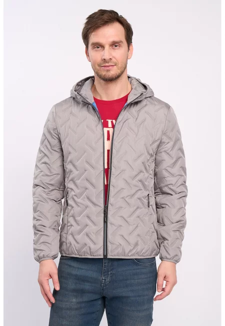 Капитонирано зимно пяке с качулка - Сиво-бежов