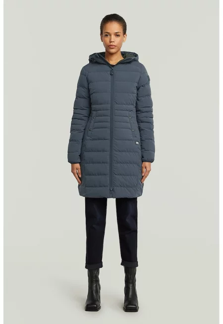 Капитонирано зимно яке с качулка - Прашно синьо