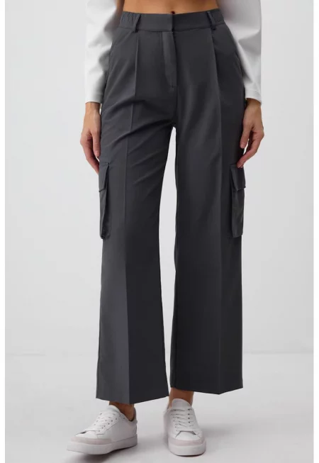 Карго панталон с висока талия - Антрацитно сиво