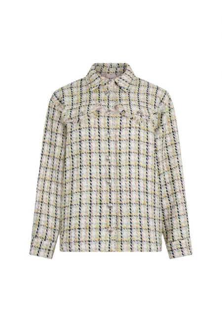 Карирано яке с декоративни копчета - Светло жълто