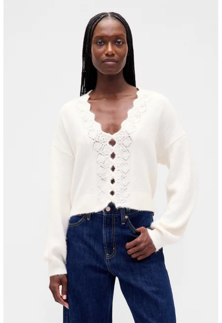 Къса мъхеста жилетка - Слонова кост