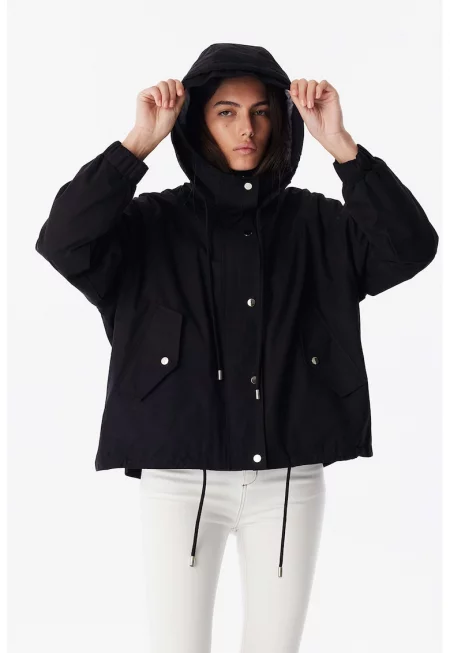 Къса парка с качулка - Черен