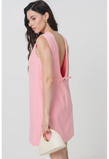 Къса права рокля без ръкави - Пастелнорозов