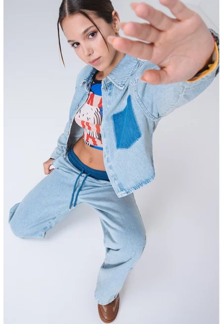 Късо яке от деним - Светлосин меланж