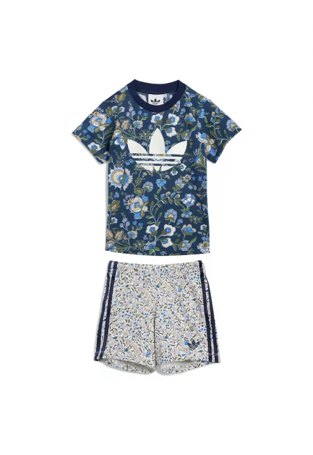 Комплект тениска и къси панталони с флорален принт и лого - 2 части