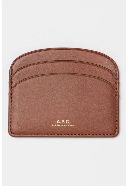 Кожен калъф за карти с лого - Коняк кафяв