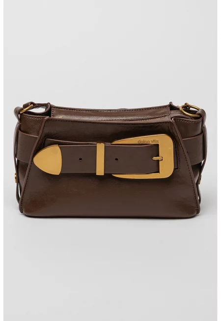 Кожена чанта през рамо Wendy с тока - Тъмнокафяв
