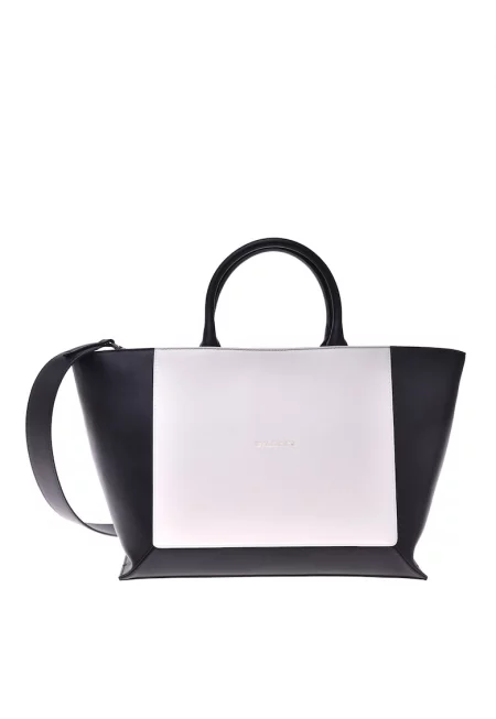 Кожена двуцветна шопинг чанта