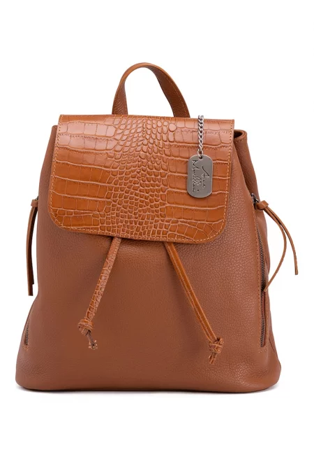 Кожена раница Amedea с шагрен - Канелено кафяво