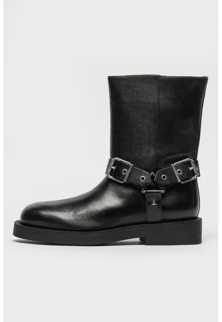 Кожени ботуши Keira до прасеца - Избеляло черно