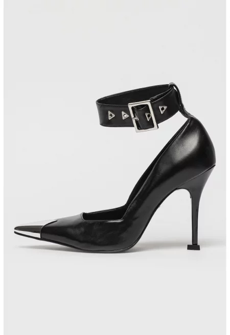 Кожени обувки Darla с ток стилето - Черен/Сребрист