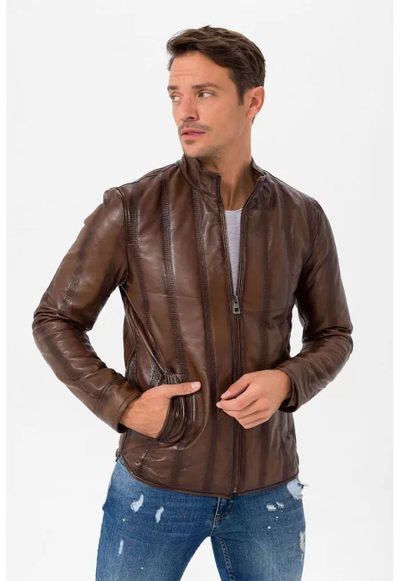 Кожено яке с ниска яка