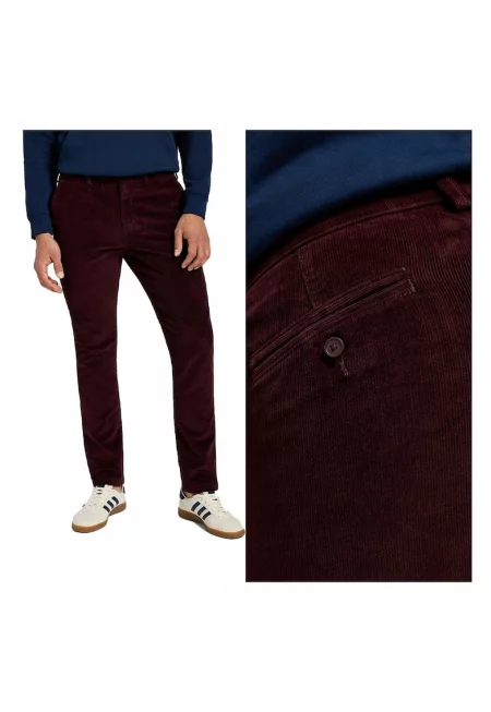 Мъжки къси панталони -  Slim Chino - Slim Fit - Средна талия - Дълги - 4 джоба - Цип - Памук - W33-L34 US - Червен