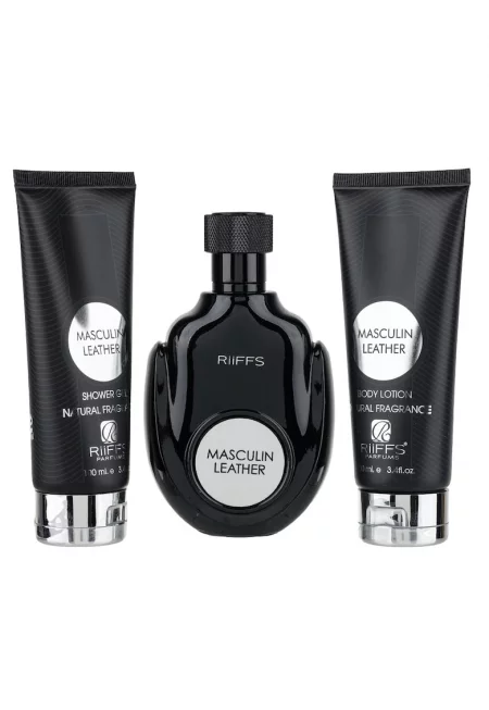 Мъжки подаръчен комплект Leather Eau de Parfum 100 ml - душ гел 100 ml и лосион за тяло 100 ml -