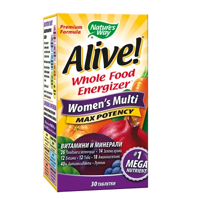 Мултивитамини за жени максимум сила Алайв - Alive! Women's Multi Max Potency Whole Food Energizer, 30 таблетки