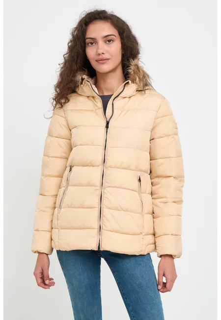 Непромокаемо и ветроустойчиво зимно яке с качулка - Бледооранжев