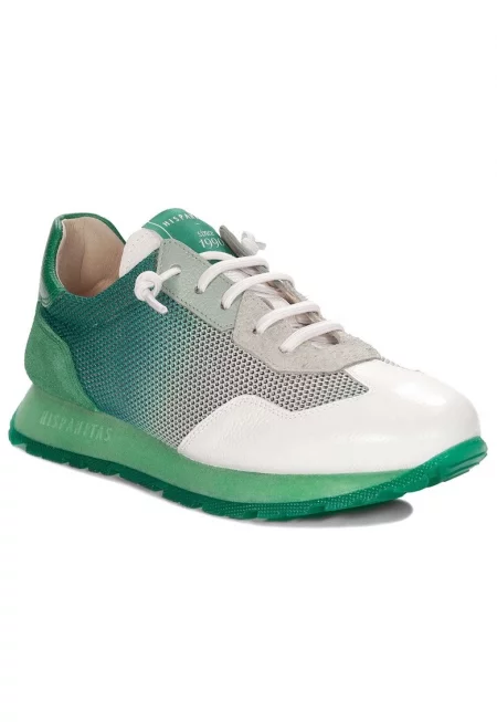 Обувки  зелено-бели - плат - кожа - синтетика - за жени - без връзки