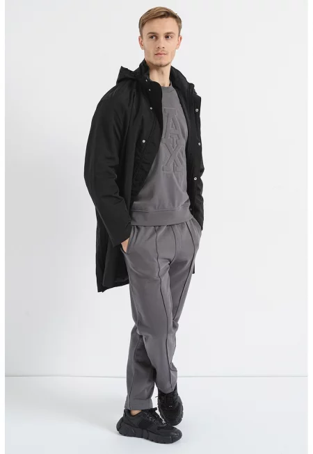 Олекотено яке с качулка - Черен