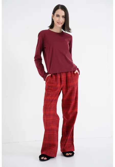 Памучна дълга пижама - Бордо