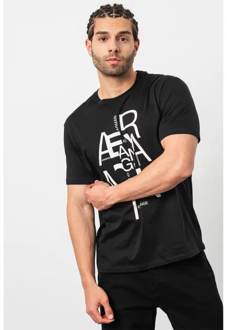 Памучна тениска с лого - Бял/Черен