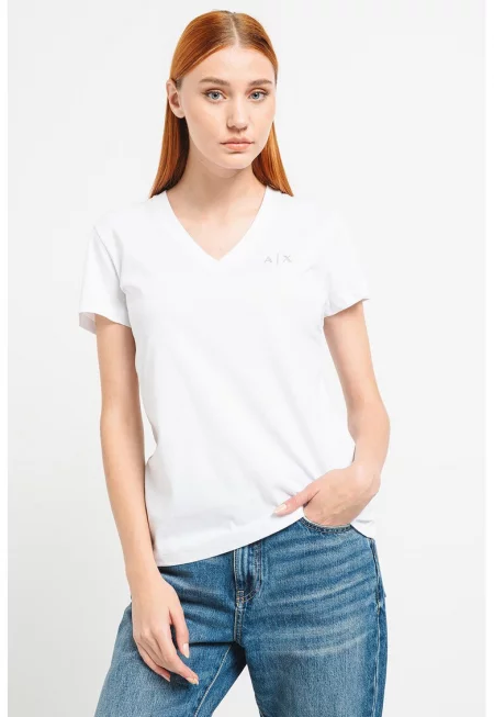 Памучна тениска с шпиц - Бял