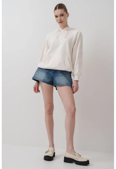 Памучно худи с реглан ръкави - Крем