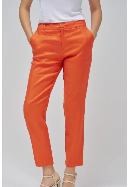 Панталон с лен - Оранжев