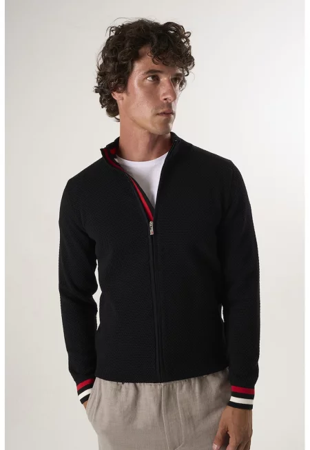 Плетен пуловер с цип