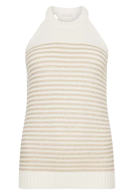 Плетен топ с бляскаво райе - Бежов