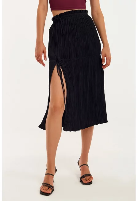 Плисирана пола със странични връзки - Черен