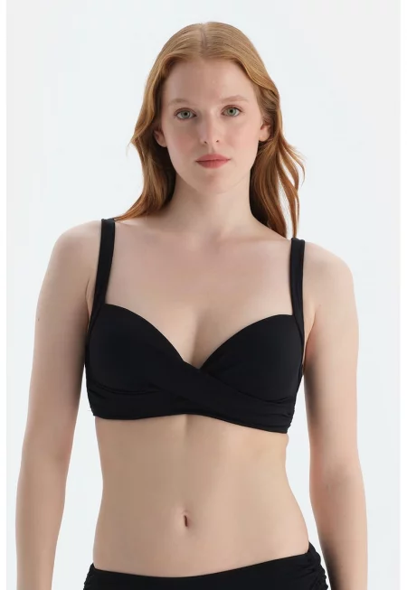 Подплатено горнище на бански с възел - Черен