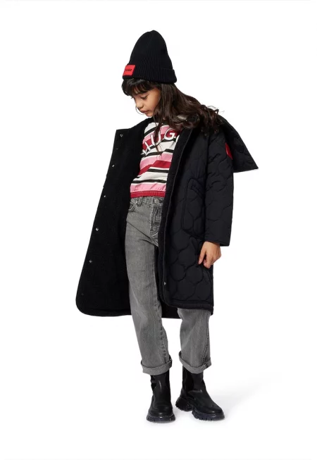 Подплатено зимно яке с качулка - Черен