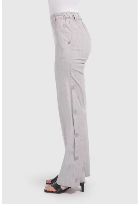 Прав панталон с висока талия - Бежов меланж